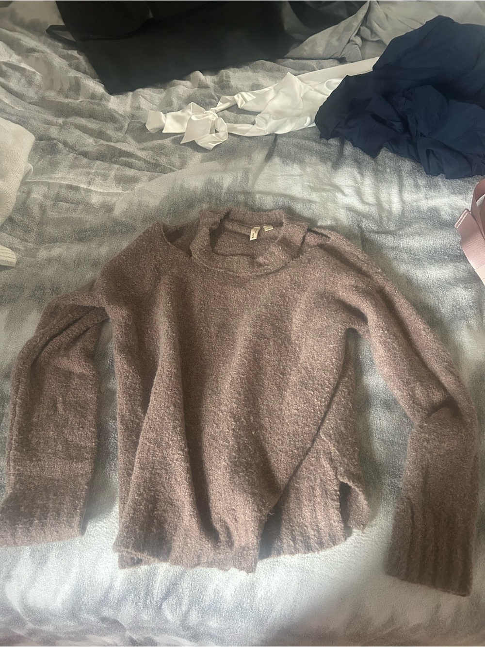 Anthropologie Soft Brown Cut out Crewneck Sweater Medium